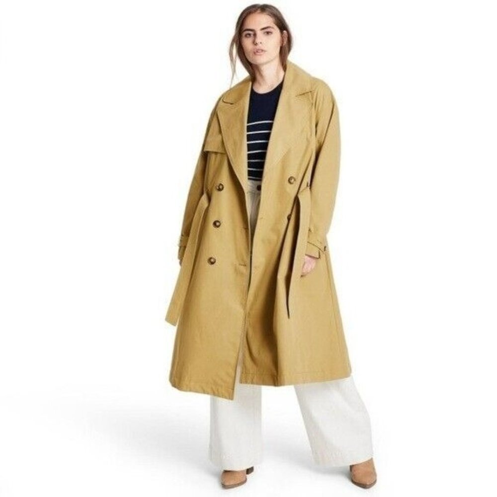 Nili Lotan Womens Pleated Back Trench Coat Khaki‎ Size Medium NEW NWT